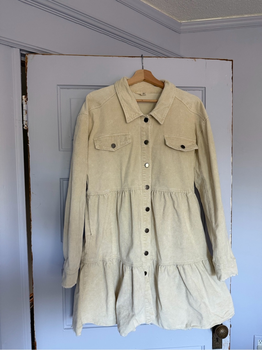 Cream Button-Front Tiered Western Dress